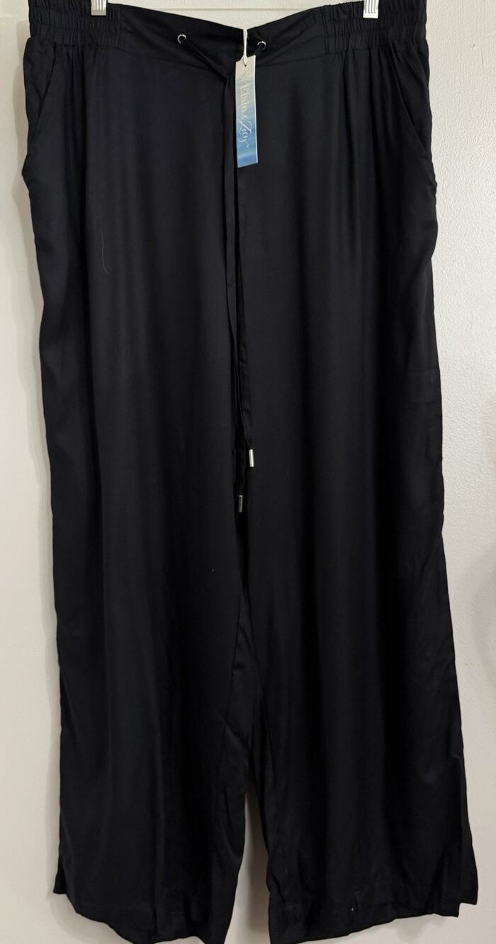 New Elsie Zoey Pants High Waist XL Black Elastic Waist Viscose Cruise Resort